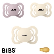 BIBS Supreme Schnuller mit Namen, Symmetrisch Latex Gr.1, 2 Ivory, 1 Dusky Lilac, 3'er Pack